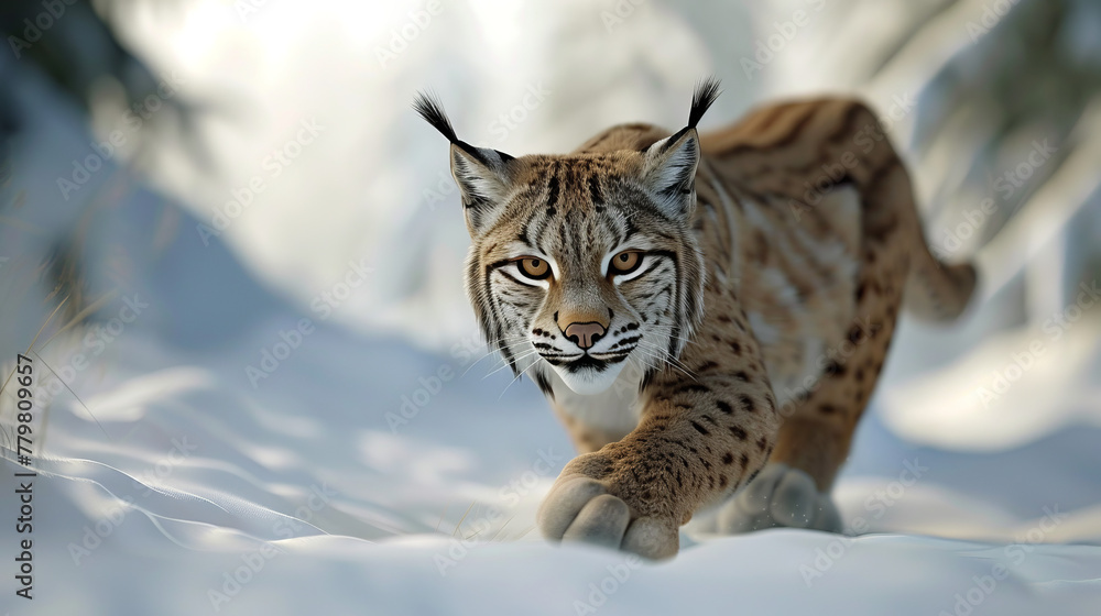 Fototapeta premium A cat is walking through the snow