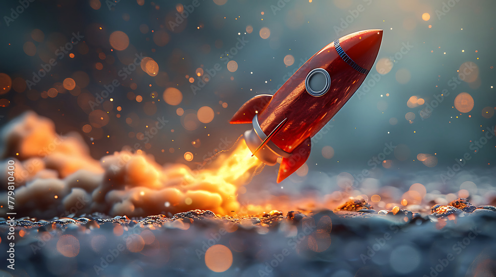 custom made wallpaper toronto digitalLaunch of a red rocket isolated on clear background, made of precious metal. Successful start concept. Generative Ai