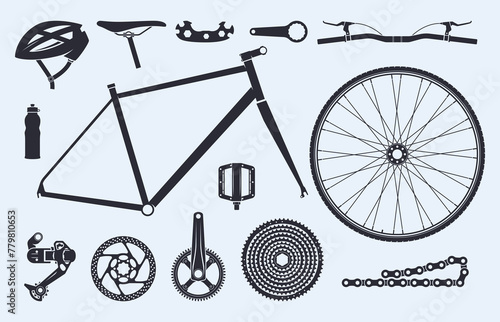 Bicycle details. Icons for bike shop. Vector illustration