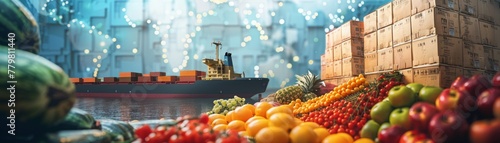 A ship and a plane carrying food items against a world map background