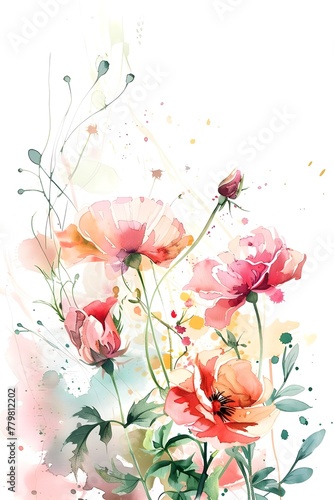 Watercolor poppy flowers
