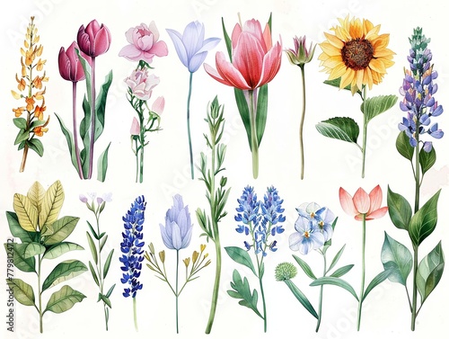 International watercolor flora set