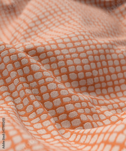 Orange and white patterned crumpled blanket rug 3d render