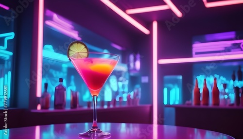 cocktail with bright colors in a neofuturistic environment with neon lights photo