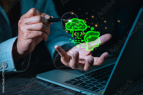 ChatGPT Chat with AI, Artificial Intelligence. man using technology smart robot AI, artificial intelligence by enter command prompt for generates something, Futuristic technology transformation.