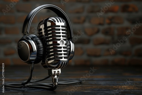 Professional microphone studio podcast stream interview platform radio with micrecording voice singing in bright record studio audio quality equipment content music media entertainment photo