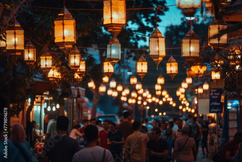 Ramadan Lanterns Illuminating a Bustling Street Scene