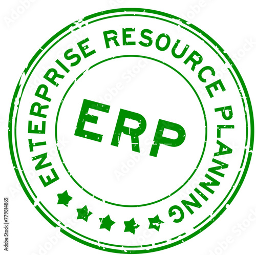 Grunge green ERP Enterprise Resource Planning word round rubber seal stamp on white background
