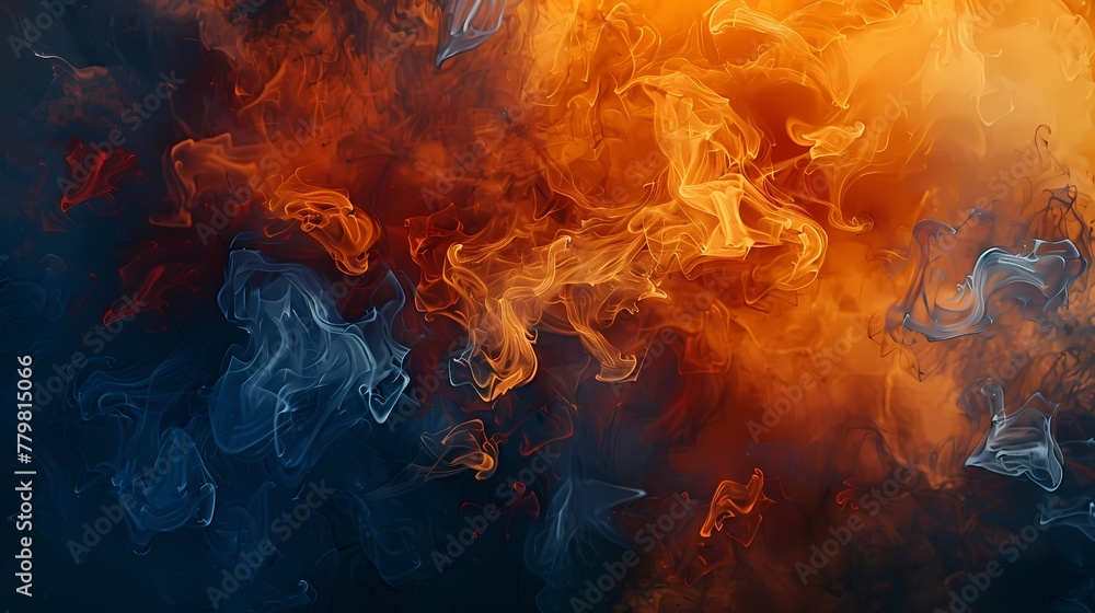 Sapphire smoke creating mesmerizing patterns over a canvas painted in shades of burnt orange.
