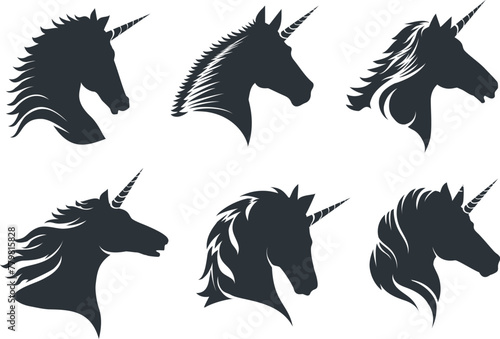 Unicorn head black icons