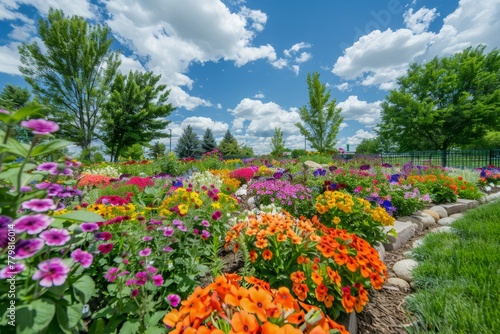 Lush Botanical Scenery  Flourishing Purple and Orange Flowers