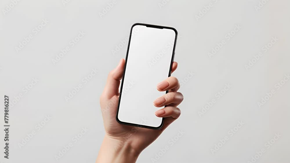 Mobile phone mockup with blank white screen in human hand, 3d render ...