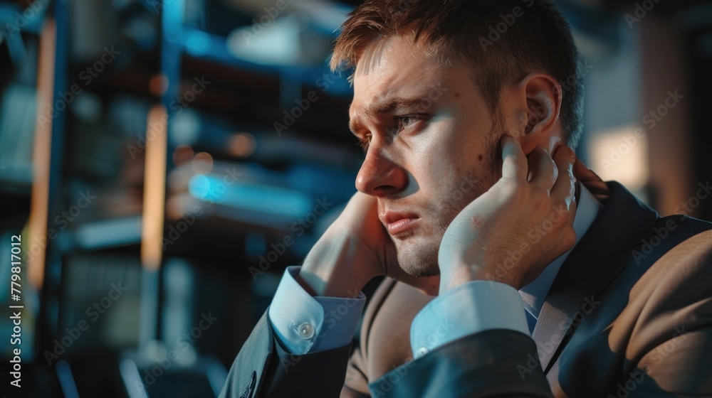 Obraz premium young man with problems and stress and Touching Head .AI generated image