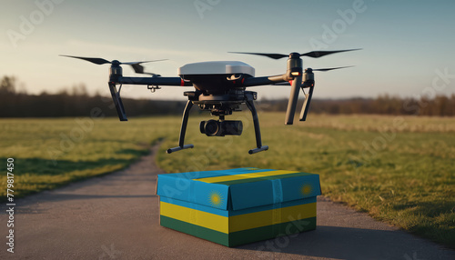A drone flying with a package, illustrating the transformation of the shopping experience in Rwanda.