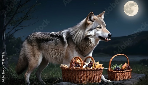 A-Wolf-With-A-Picnic-Basket-Enjoying-A-Midnight-F-