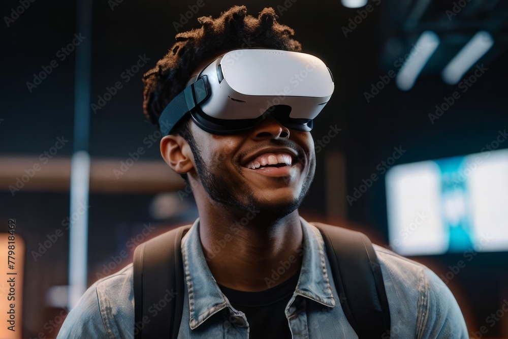A man wearing VR glasses experiencing metaverse A man wearing VR glasses experiencing metaverse