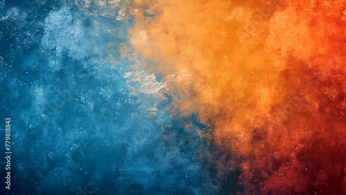 Colourful grunge grainy outer space nebula background gradient, blue, orange, red and black noise texture backdrop design