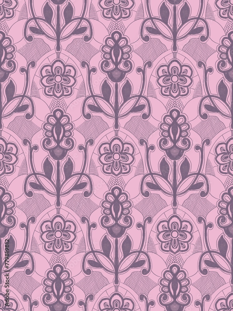 Seamless vector pattern with flowers and lace, cobwebs in block print style. Suitable for interior, wallpaper, fabrics, clothing, stationery. Seamless vector pattern with flowers and lace, cobwebs in block print style. Suitable for interior, wallpaper, fabrics, clothing, stationery.