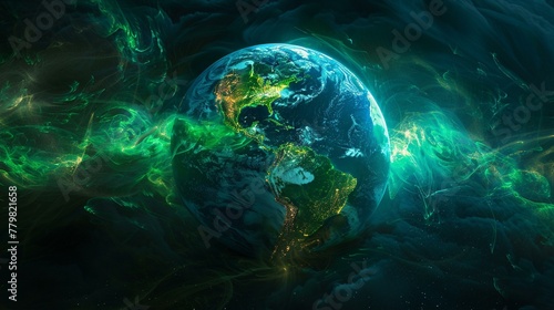 The earth glows with sustainable force green lines mappi