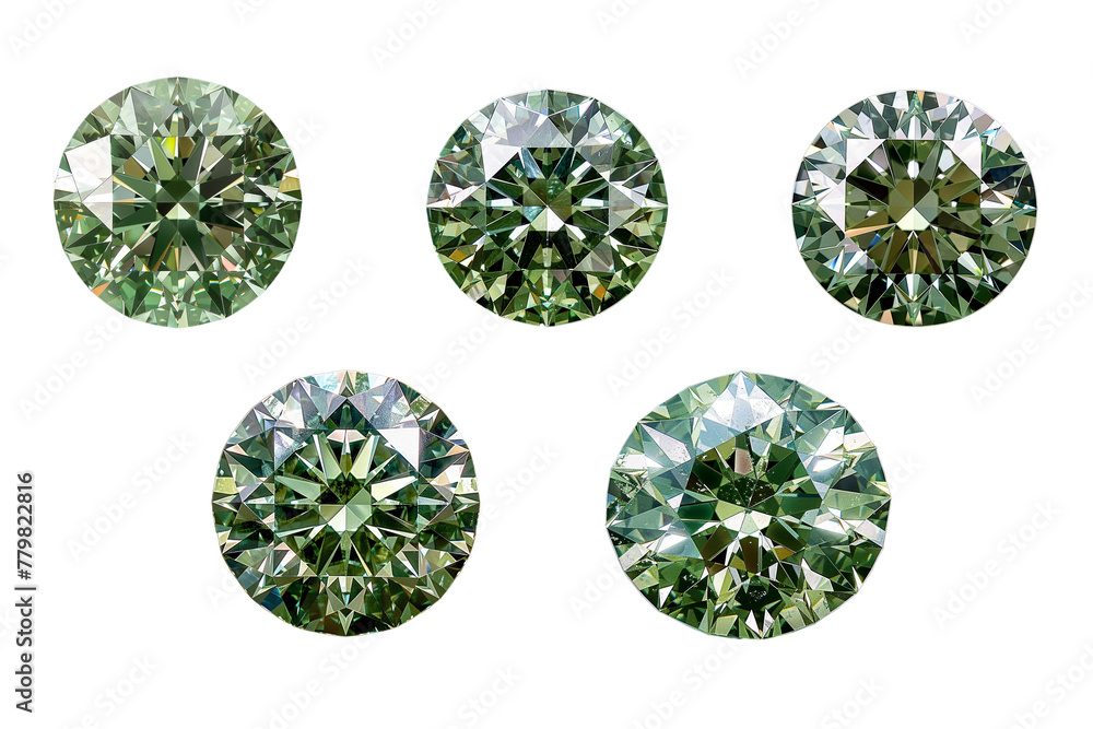 Set of green crystal diamond gemstone isolated on a transparent background, Generative AI Set of green crystal diamond gemstone isolated on a transparent background, Generative AI