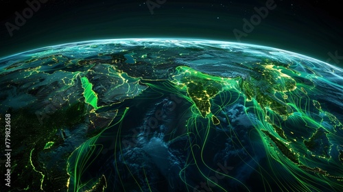 Green lines of vitality contour the globe sketching a su 2