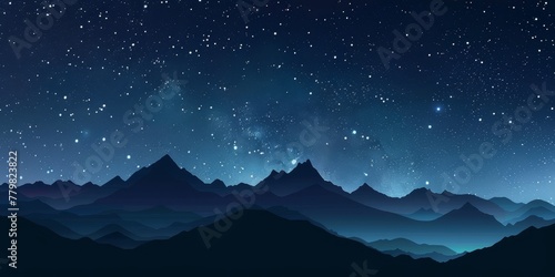 A mountain range with a dark sky and stars. The mountains are covered in trees and the sky is filled with stars