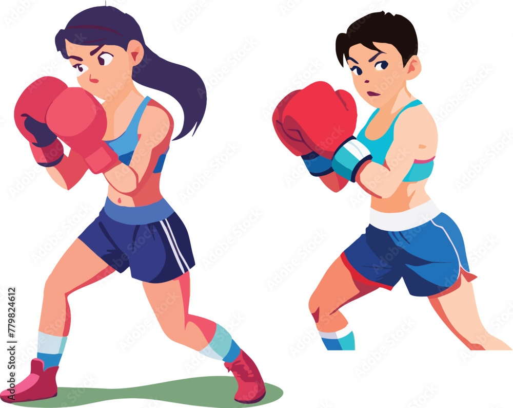 Female cartoon boxers ready to spar