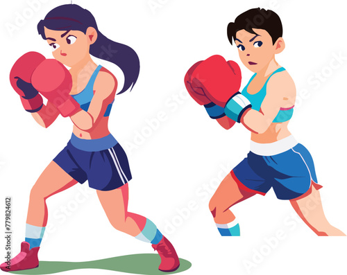 Female cartoon boxers ready to spar