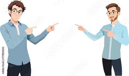 Two cartoon men pointing and presenting