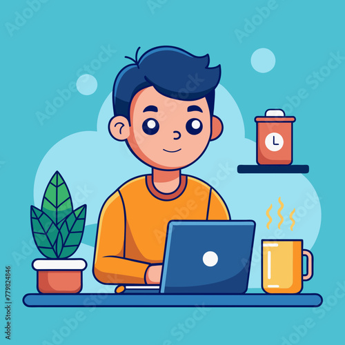 cute-man-working-on-laptop-with-coffee-cartoon-vec