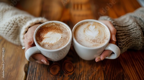 Coffee date with couple holding hands, highlighting romance and intimacy photo