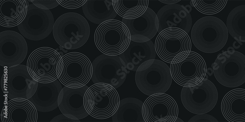 Latar belakang hitam abstrak dengan cincin lingkaran putih. Konsep teknologi masa depan digital. modren. photo