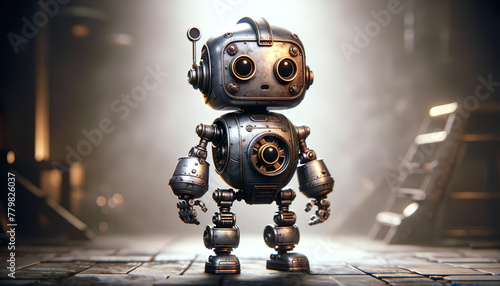 A close-up of an endearing dieselpunk robot, a digital creation with a touch of vintage futurism