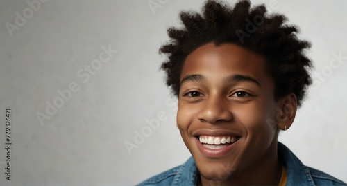 young jamaican teenage boy on plain bright white background laughing hysterically looking at camera background banner template ad marketing concept from Generative AI
