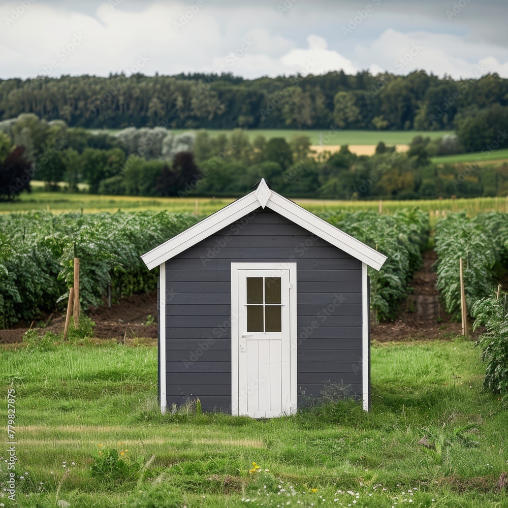 Tranquil Garden Shed Amidst Lush Vegetation Tranquil Garden Shed Amidst Lush Vegetation