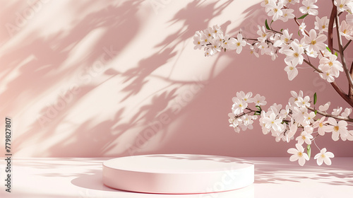 3D product podium; abstract modern 3d shape for products display; spring, summer, flowers, beauty product	