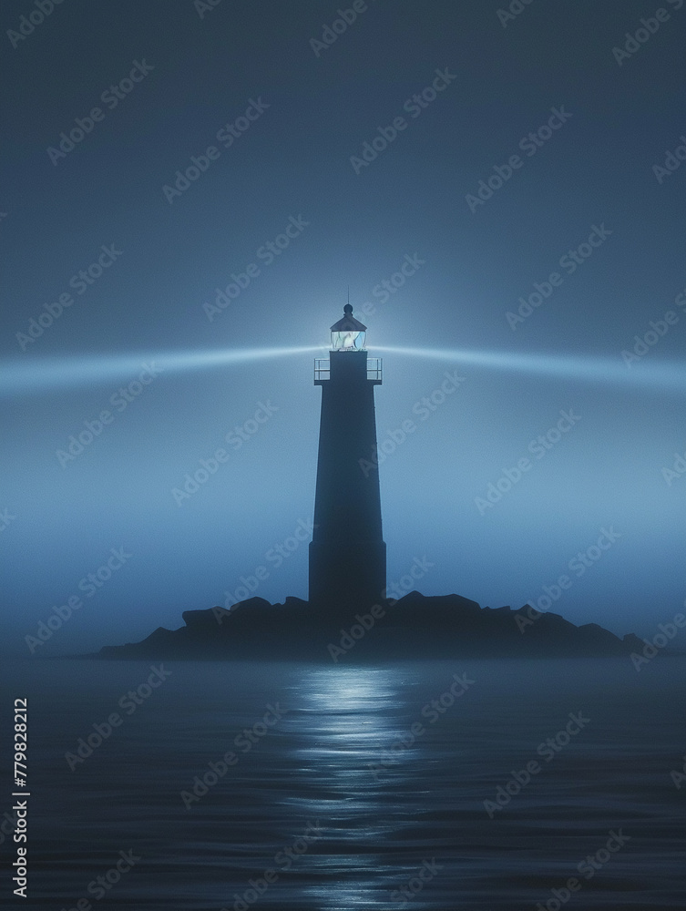 The beam of a lighthouse extending towards the horizon, lighting up opportunities of the future, representing foresight and exploration