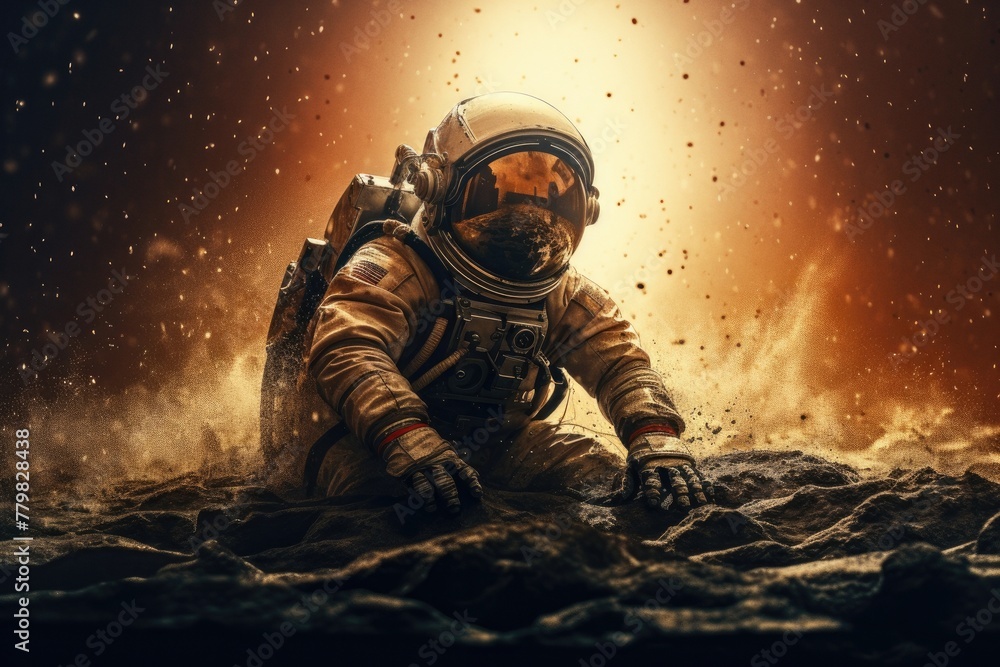 Astronaut in time of changes cosmic concept Astronaut in time of changes cosmic concept
