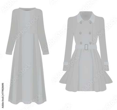 Grey  woman dress and coat. vector illustration