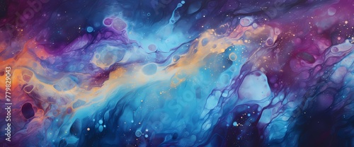 Glittering particles cascade through a vibrant tapestry of mesmerizing hues, adding a touch of magic to this bright marble ink abstract background. photo