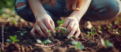 Close up of woman's hands planting a seed in the ground