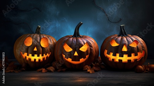 Halloween pumpkins on a dark background with a place for text