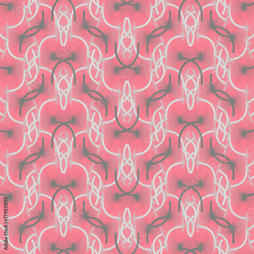 Seamless vector pattern with monochromatic spiky predatory flowers on stems in Art Deco style