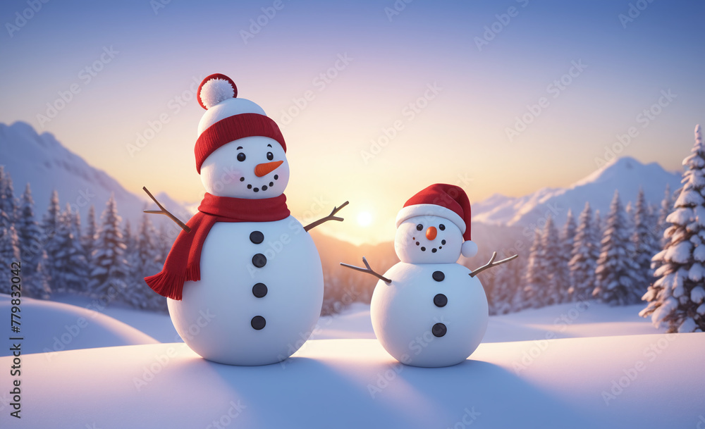 Obraz premium snowman with hat and scarf