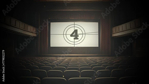 Empty cinema with countdown leader, Picture Start concept. photo