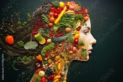 AI generated portrait of person made from fruit and vegetables concept on theme of healthy lifestyle