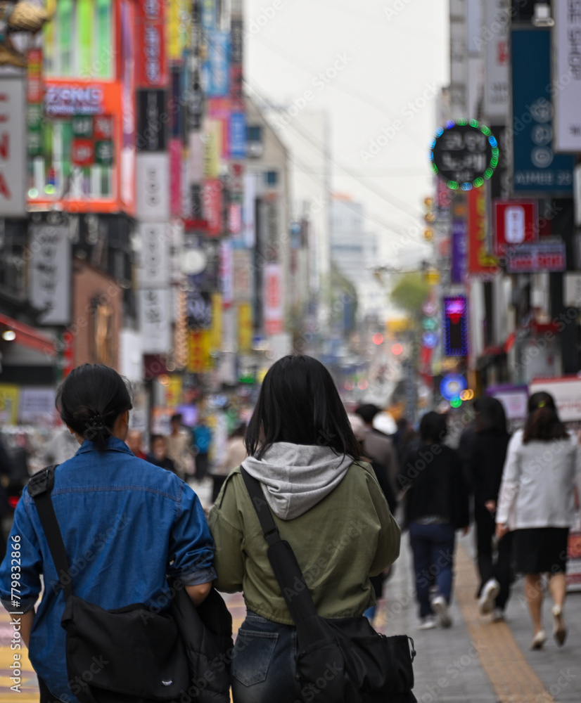 People Walking Downtown Suwon, South Korea