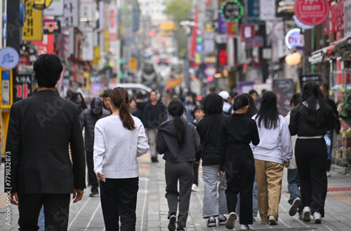 People Walking Downtown Suwon, South Korea