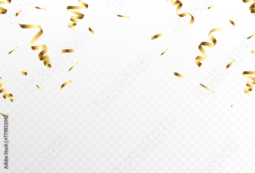 Confetti explosion on a transparent background. Shiny shiny golden paper. Vector eps 10