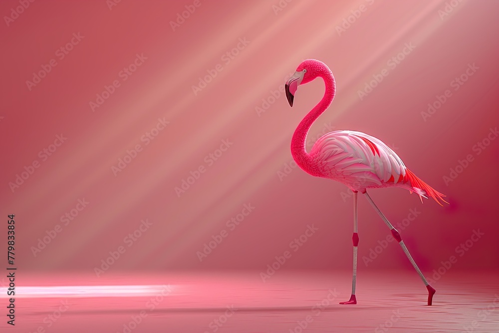Fototapeta premium Pink color cute flamingo bird.